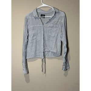 Abercrombie Fitch Striped Button Up Shirt Womens Size S Cropped Drawstring
